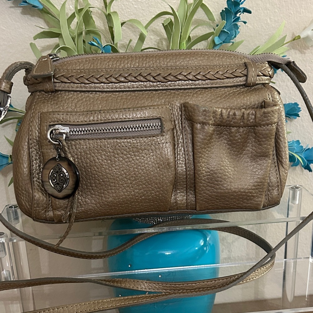 Leather Crossbody Clutch in Taupe